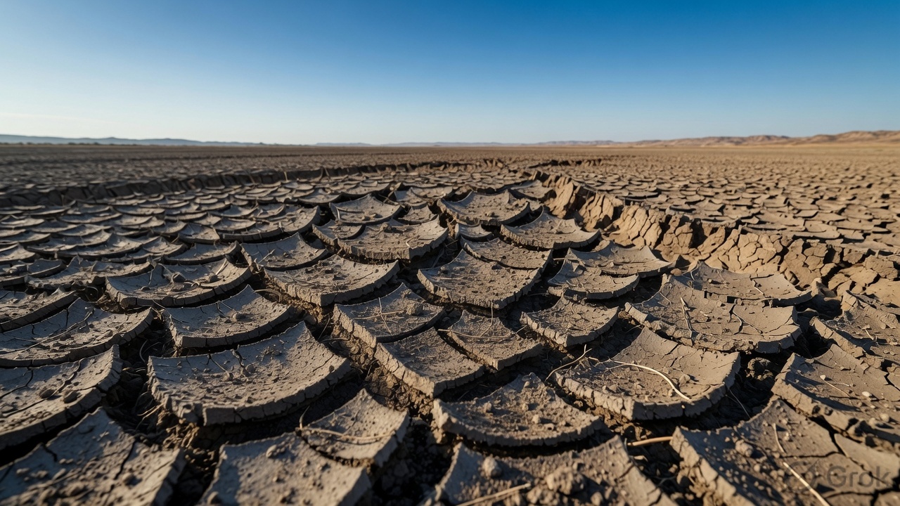 Cracked dry soil in an agricultural field